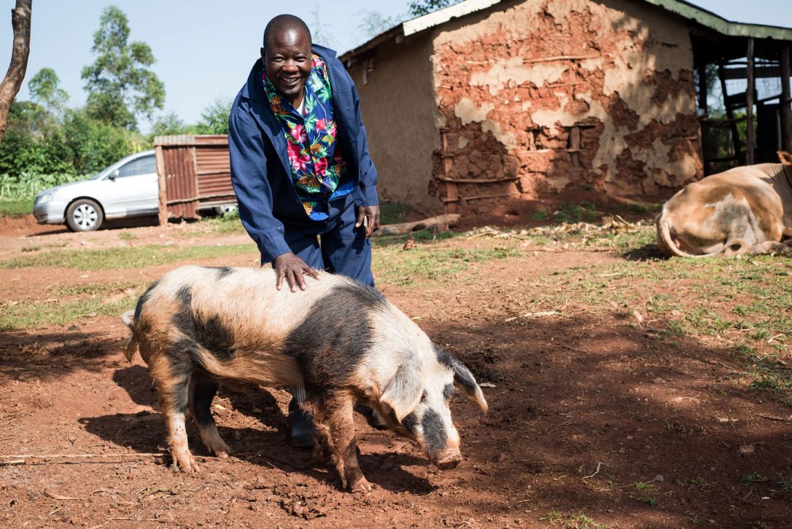 Farmer and pig