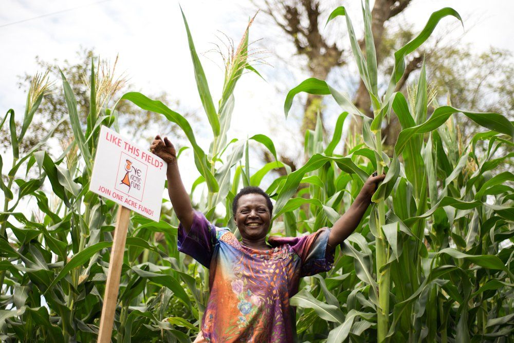 Farmer Margaret Elumuka stands among her maize.